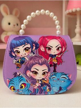 KPOP Kids Mini Purse Pearl Handle Purple Bag Cute Cartoon Design New